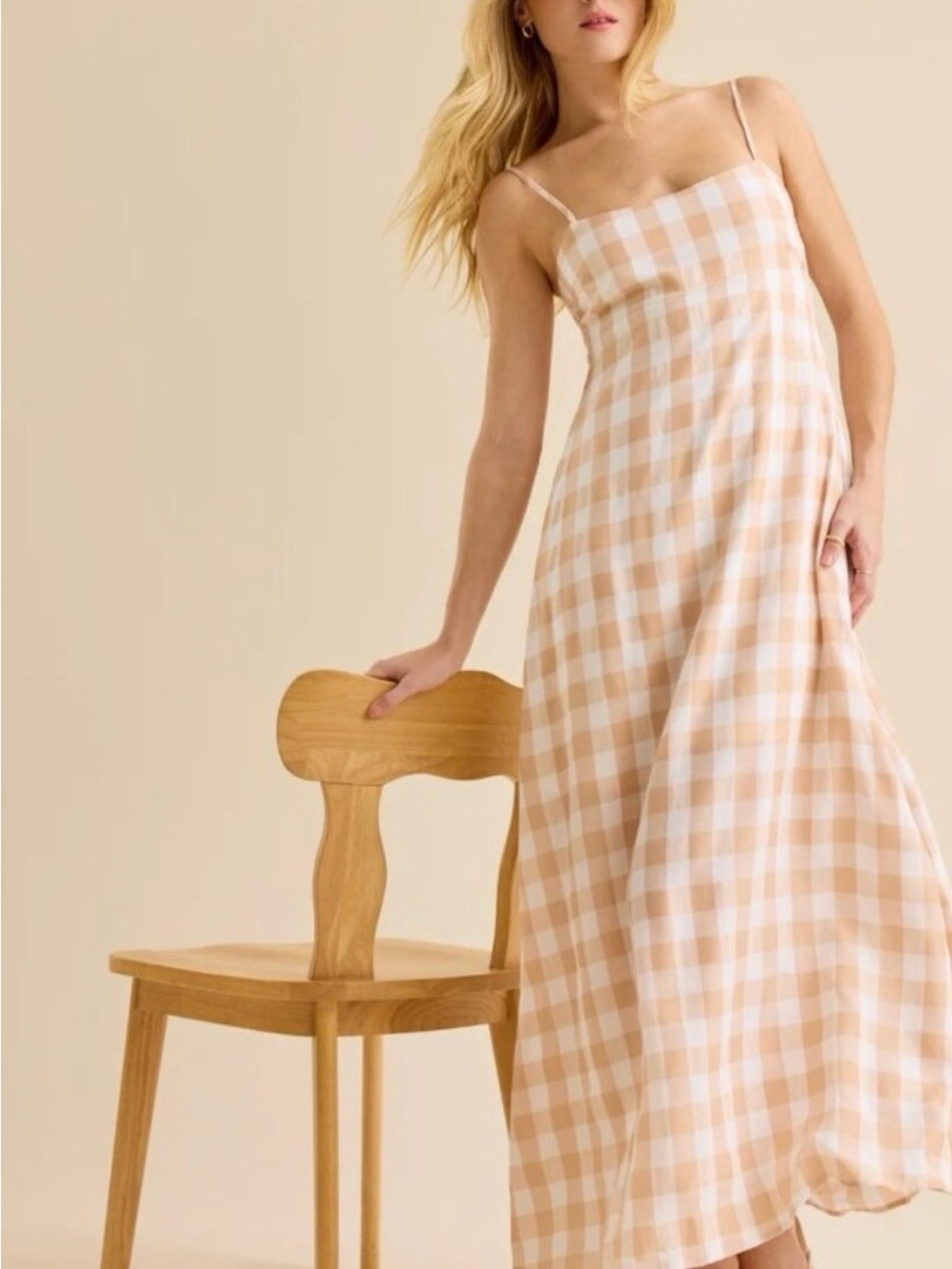 Altarβd State Dana Gingham Maxi Dress in Beige - NWOT